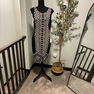 Calvin Klein Geometric Black and Cream Dress